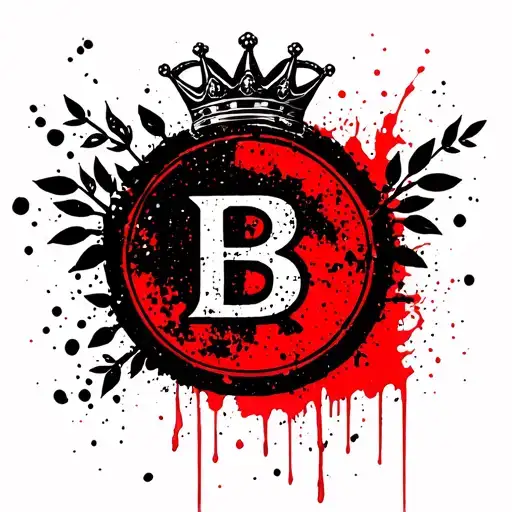  a kings letter stamp with the letter b in side of an olive branch circle with a crown on top  tattoo design idea