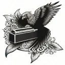 A harmonica merging with a phoenix, symbolizing the transformation and rebirth of music and knowledge tattoo design idea