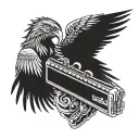 A harmonica merging with a phoenix, symbolizing the transformation and rebirth of music and knowledge tattoo design idea