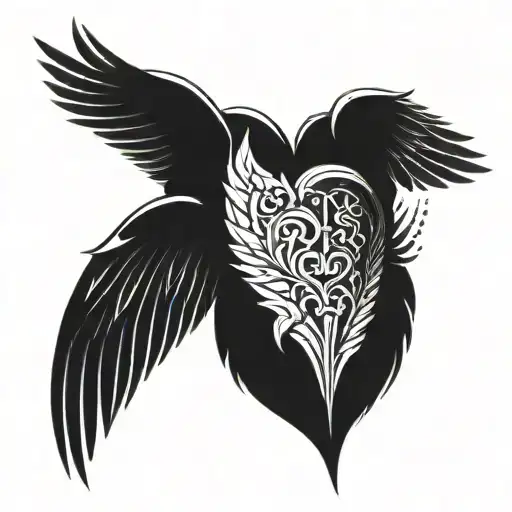 wings and heart made tattoo design idea