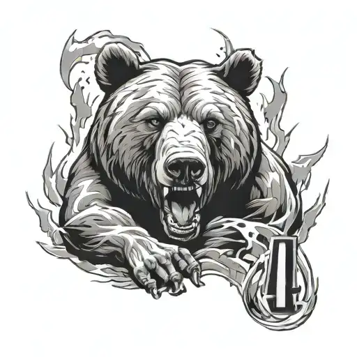 tattoo sleeve with number 40, "Dedication. Hard work.", bear, lightning bolts around arm, fall down seven stand up eight tattoo design idea