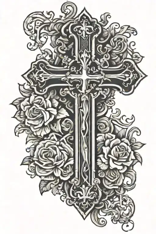 catholic cross digging tattoo design idea