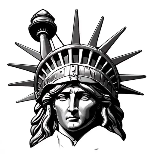 Statue Liberty gladiator helmet tattoo design idea