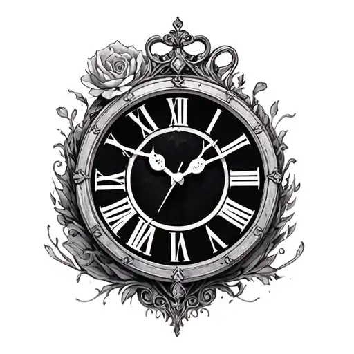 beauty and the beast  alice in wonderland clock  tattoo design idea