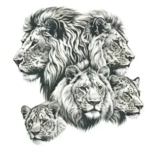 a family of 4 lions tattoo design idea