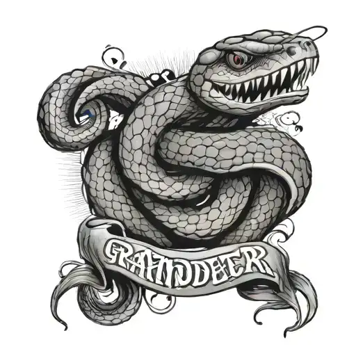 snake surrounded with name grandfather danger tattoo design idea