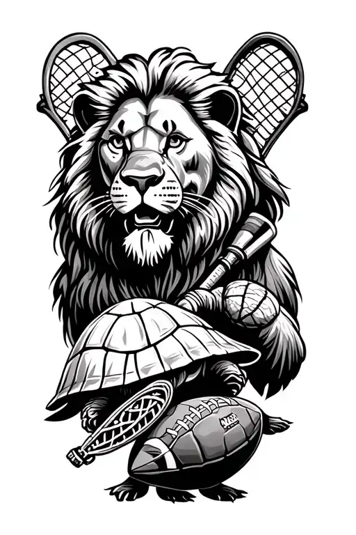 Mount Rainer background Lion, Turtle, Einstein, a martial arts blackbelt with a heart knot, lacrosse stick, and football tattoo design idea
