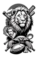 Mount Rainer background Lion, Turtle, Einstein, a martial arts blackbelt with a heart knot, lacrosse stick, and football tattoo design idea