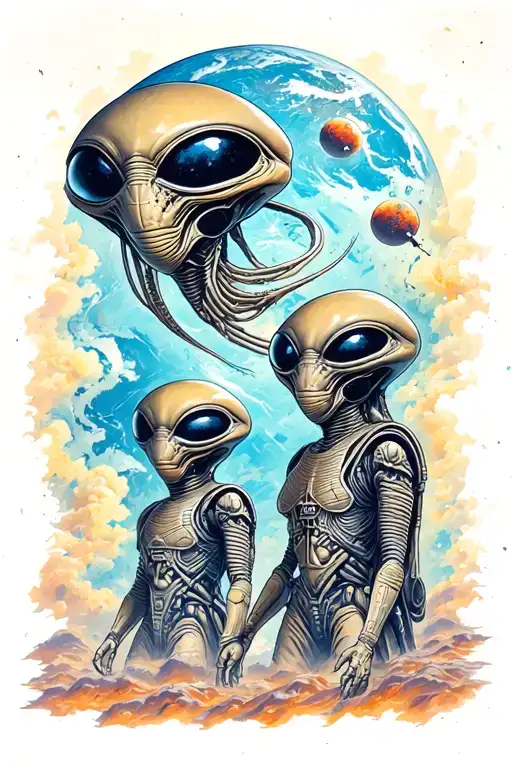 Aliens arriving on earth inside tattoo design idea