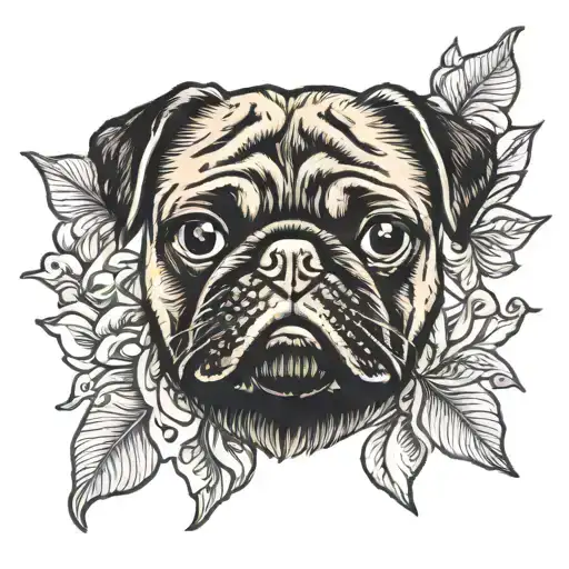 black pug face tattoo design idea