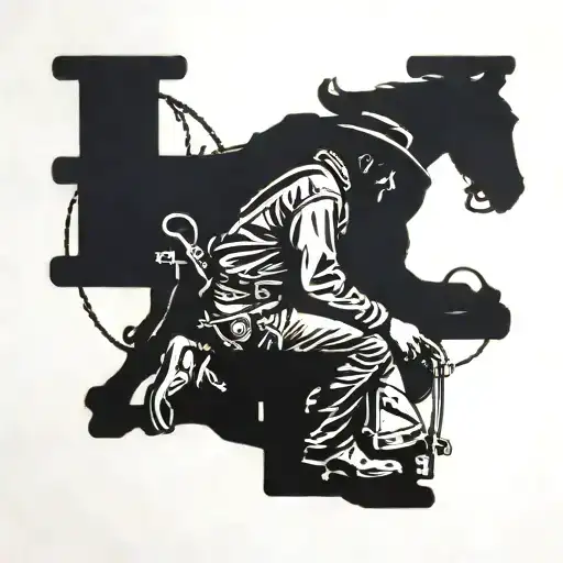 silhouette of a cowboy that is kneeling down next to a cross tattoo design idea