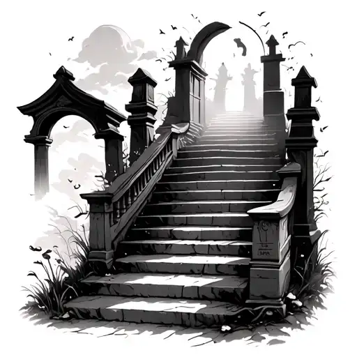 graveyard with stairs leading to heaven  tattoo design idea