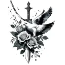 dagger that breaks a chain of roses freeing a bird tattoo design idea