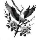 dagger that breaks a chain of roses freeing a bird tattoo design idea
