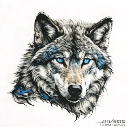 wolf with blue eyes like fire tattoo design idea