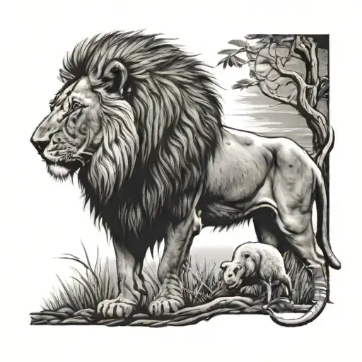 lion next to a lamb tattoo design idea