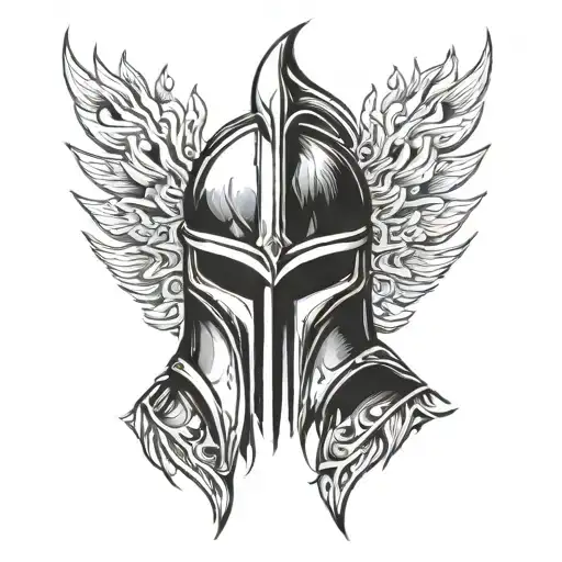 Spartan helmet with fire on the front tattoo design idea