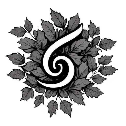 music logo with autumn leaves intertwined tattoo design idea