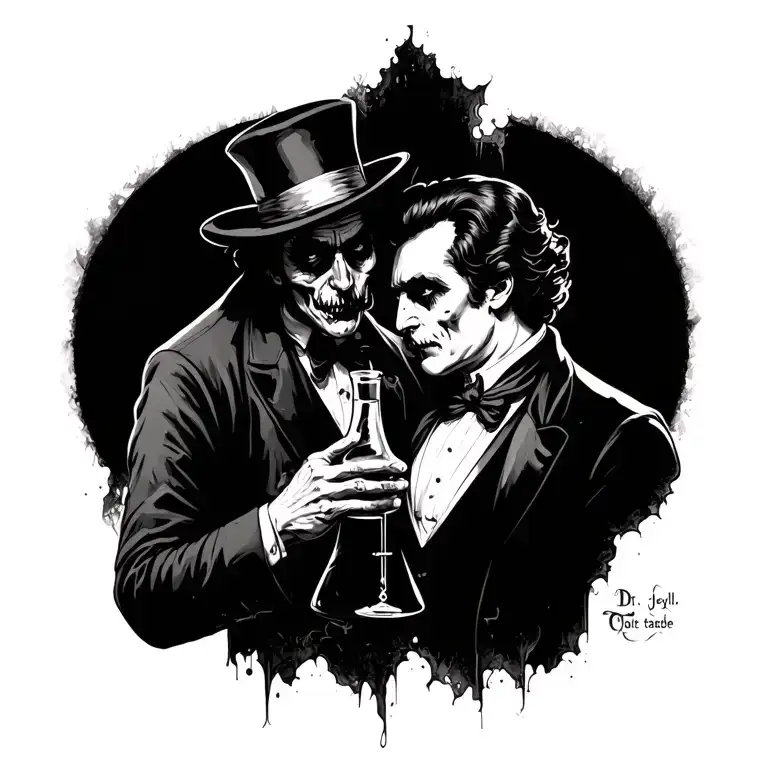 Artistic dr jekyll and mr hyde tattoo to do on the upper right of the back for men. It has to also have the potion  tattoo design idea