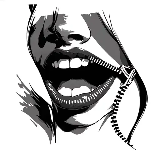 woman with zipper as mouth  tattoo design idea