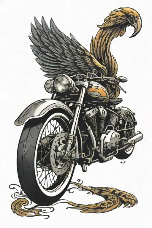 one motorcycle wheel with wings spread wide  tattoo design idea