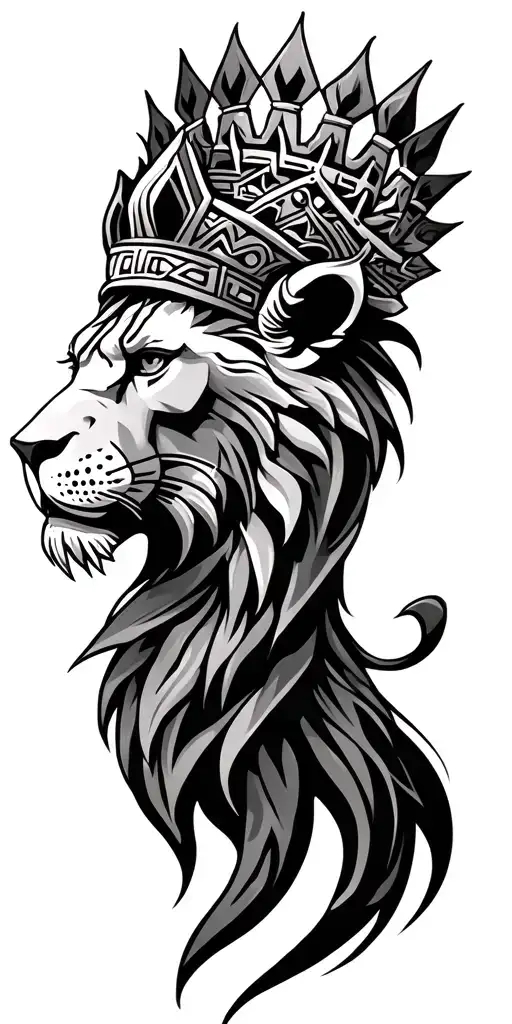 aztec  lion crown tattoo design idea