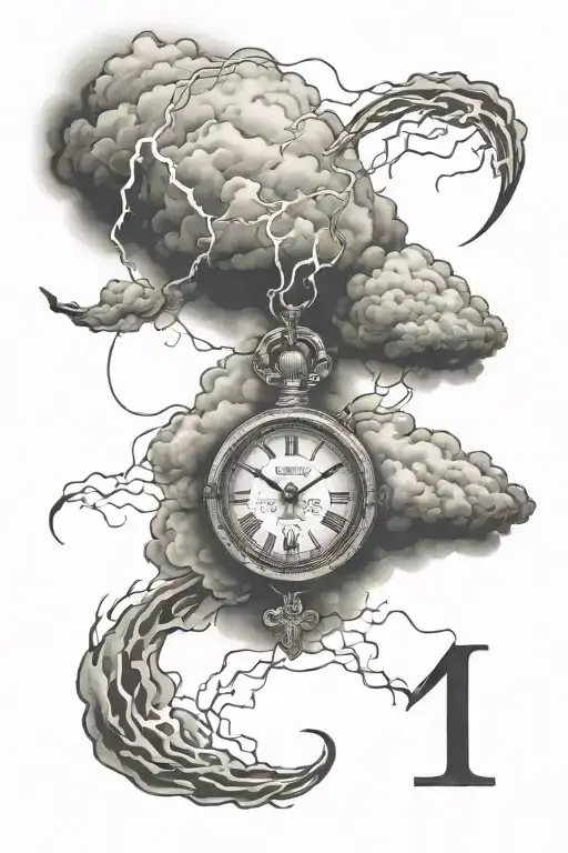 5/6 7/27 6/28 4/3 in roman numerals with cloud and lightning backgroud tattoo design idea