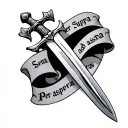 Sword with scroll work around it. On the scroll are the phrases, Semper supra and Per aspera ad astra tattoo design idea