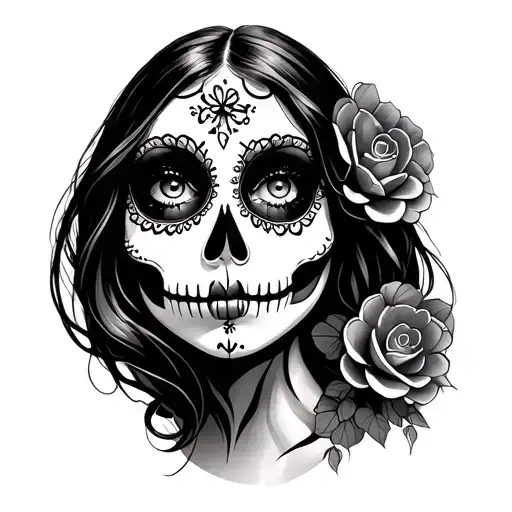 day of the dead girl face tattoo design idea