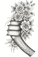full sleeve arm tattoo with a stack of book and floral accents tattoo design idea