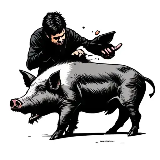 person getting hit by a pig tattoo design idea