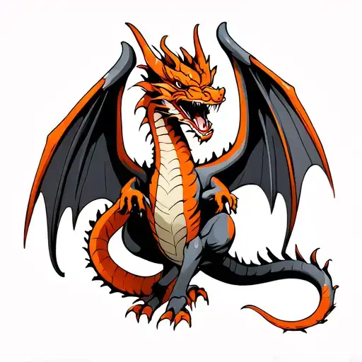 orange dragon  with open wing style tatto american tattoo design idea