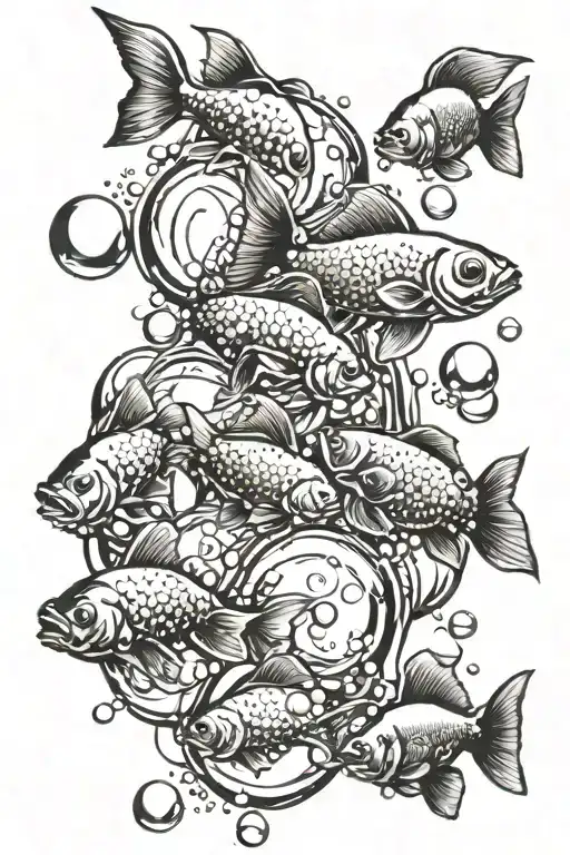 8 Paw Prints with a goldfish and bubbles surrounding it tattoo design idea