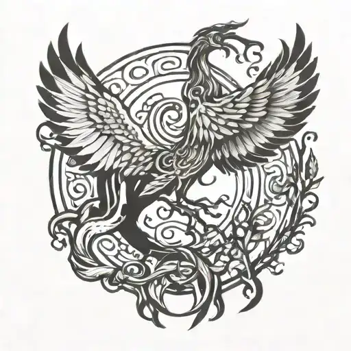 Aries, phoenix tree of life infinity immortal rebirth  tattoo design idea