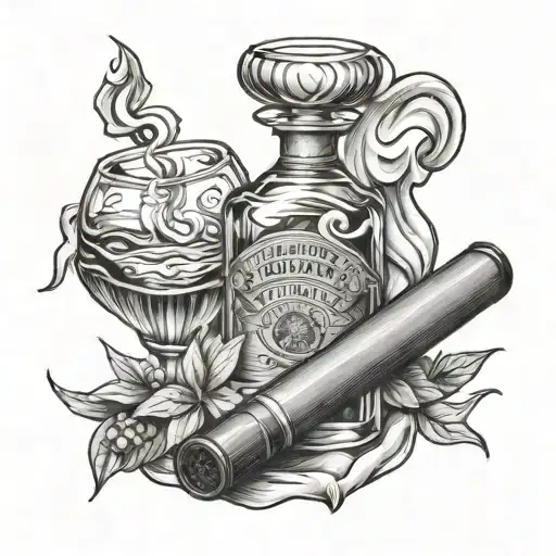 Whiskey And Cigar tattoo design idea