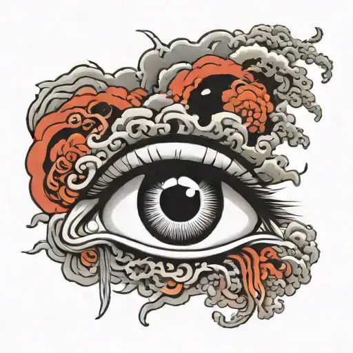 eye inside dark clouds tattoo design idea
