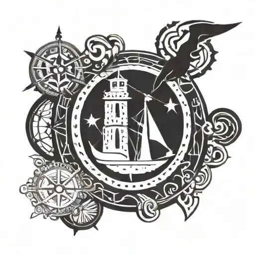 azores island flag with sailers compass tattoo design idea