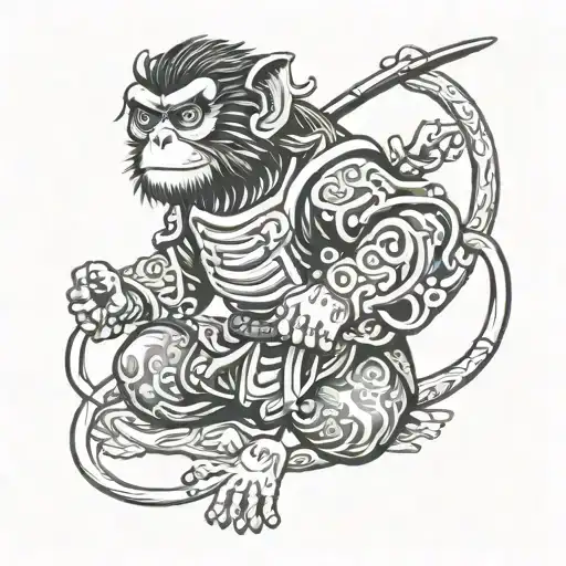 japanese monkey samurai tattoo design idea