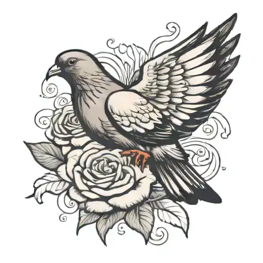 pigeon carrying rose tattoo design idea
