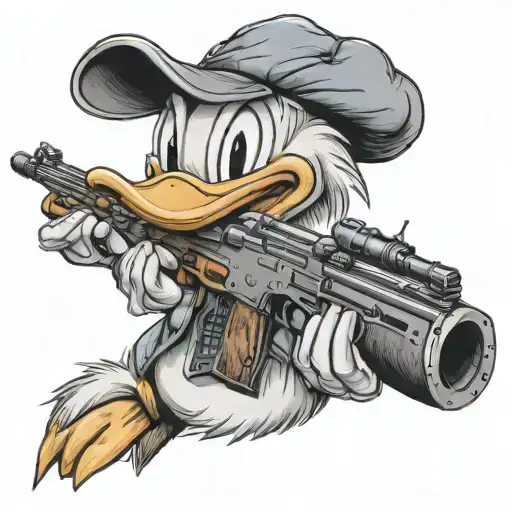Donald Duck with ak 47 and a Louis Vuitton cap tattoo design idea