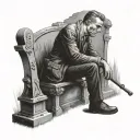 man sitting on a chair across a graveyard looking at a tombstone tattoo design idea