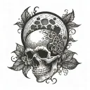 skull and eclipse merging moody tattoo design idea
