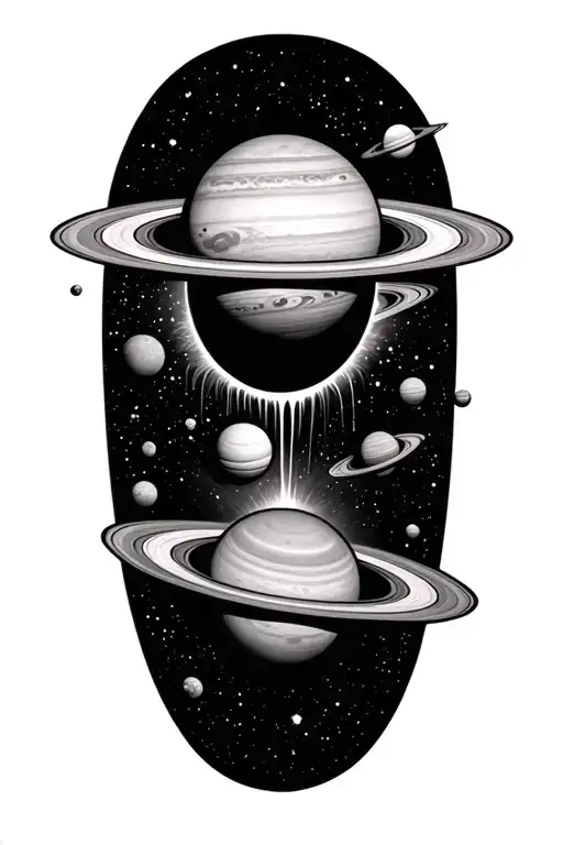 warlock solar system with saturn getting sucked by a black hole tattoo design idea