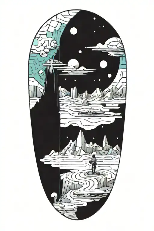 A Geometric Space Landscape Inspired By Technology Incorporating A Small Amount Of Cyan Tattoo tattoo design idea