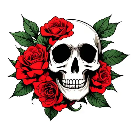 Skull and Roses / Thorns tattoo design idea