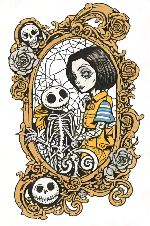 movie coraline collabed with the movie nightmare before christmas tattoo design idea