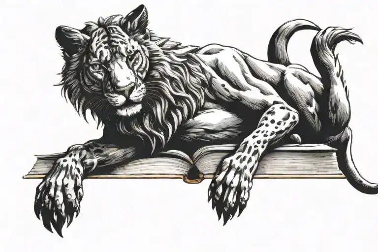 Leone di san marco on his side with his paw on top of the book tattoo design idea