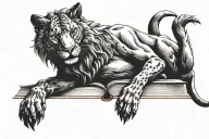 Leone di san marco on his side with his paw on top of the book tattoo design idea