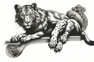 Leone di san marco on his side with his paw on top of the book tattoo design idea