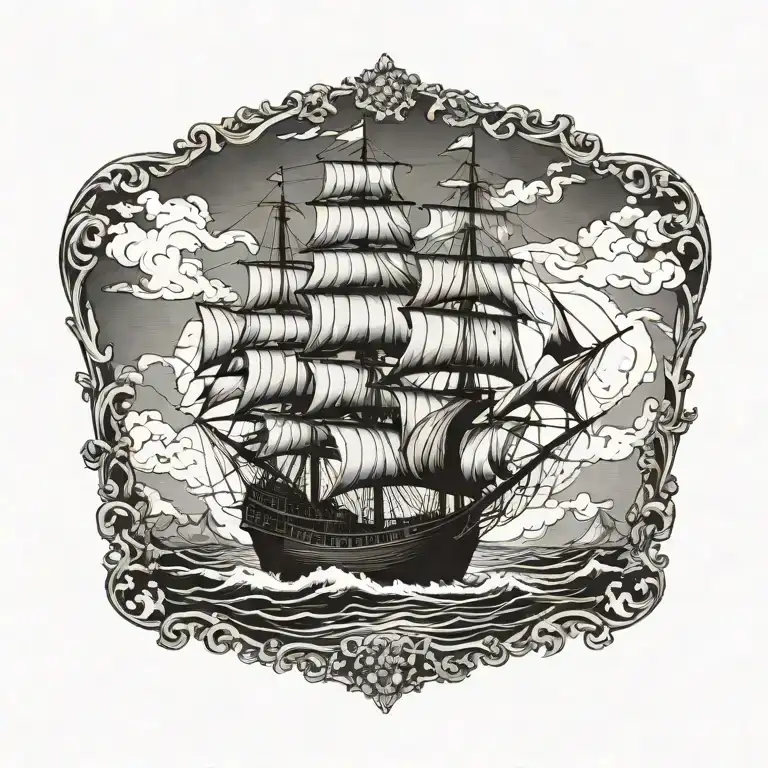 boat 18th century tattoo design idea